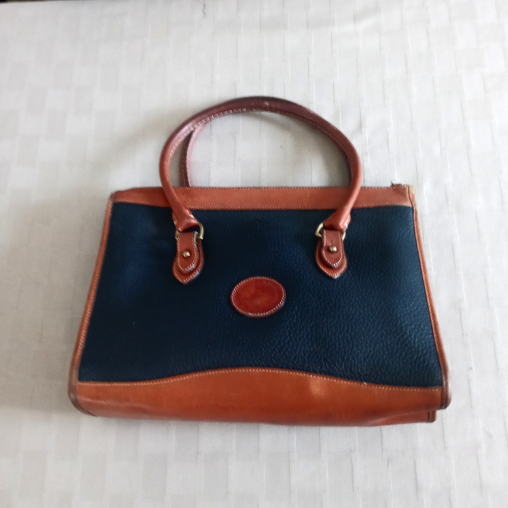 Dooney & Bourke Vintage Leather Navy/Brown Satchel - Picture 3 of 16